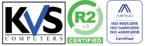 KVS Computers, R2 v3 Certified, Amtivo ISO 9001:2015, ISO 14001:2015, ISO 45001:2018 certified